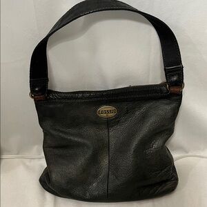 Vintage FOSSIL Cowhide Brown Leather Shoulder Handbag Zipper Purse